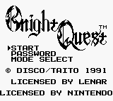 Knight Quest title screen for GameBoy